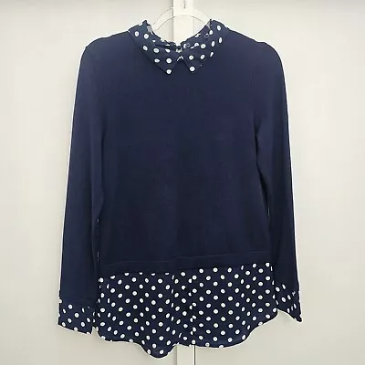 Review Top 10 Knit Navy Polka Dot Long Sleeve Removable Collar Ladies Preppy • $24.99