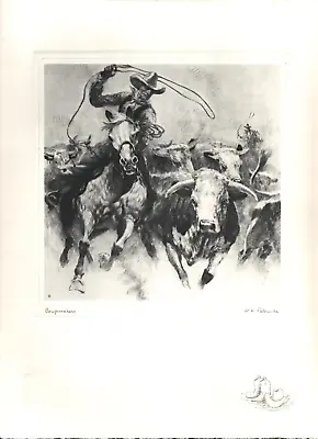 1956 COWPUNCHERS Printed 12x16 Art Etching By R.H. PALENSKE Old West Cowboys • $19.99