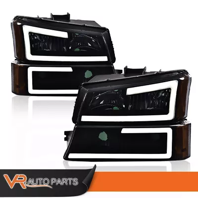 Fit For 03-07 Silverado Avalanche Black Smoked LED DRL Headlights Bumper Lamps • $87