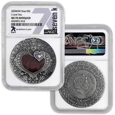 2020 Niue $2 I Love You 2oz Silver Antiqued - NGC MS70 • $200