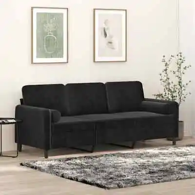 3-Seater Sofa With Cushions Couch Lounge Chairs Velvet Fabric Black 180cm • $399.58