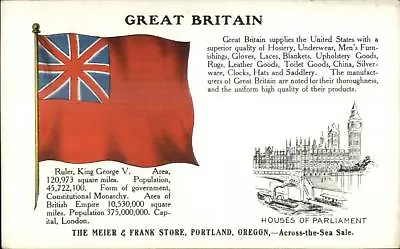 Meier & Frank Store Portland OR Great Britain Flag Houses Parliament Postcard • $14.79