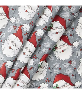 SANTA Claus Gray Fabric Vintage STYLE FQ HY BTY By The Yard Christmas Farmhouse • $6