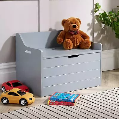 Grey Painted Wooden Storage Ottoman Bench Toy Cabinet Bedding Trunk Chest • £44.99