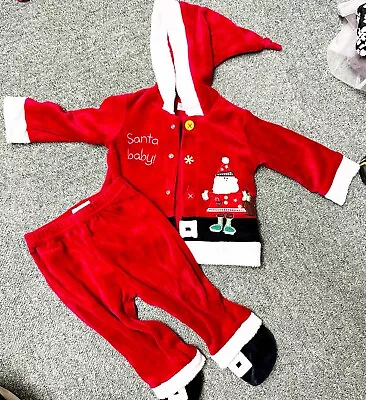 Mamas & Papas Red White Christmas 2 Part Baby Outfit Set 6-9 Months Pristine • £3.50