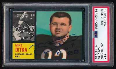 1962 Topps Football #17 Mike Ditka Signed Rookie Card HOF Insc PSA AUTH/10 AUTO • $699.99