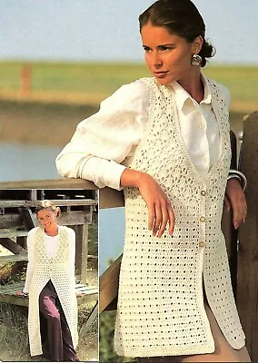 Women's Ladies Girls Waist Coat Crochet Pattern DK. Long Or Short Sizes S/M/L. • £2.99