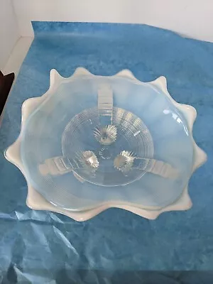 Antique Northwood Art Glass Klondyke Blue Opalescent Candy Dish 3 Footed  • $33