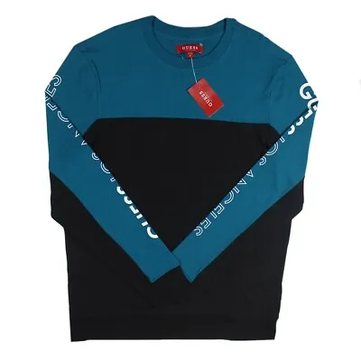 Guess Men's Graphic Color-Block Long Sleeve Sweatshirt Blue / Black T2BP29KBIV0 • $29.99