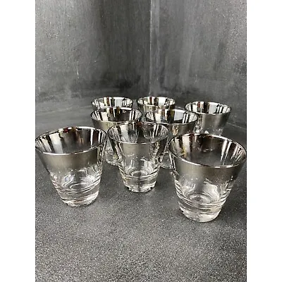 Vintage Set Of Eight Mid-Century Silver Fade Barware Shot Glasses 3” • $60