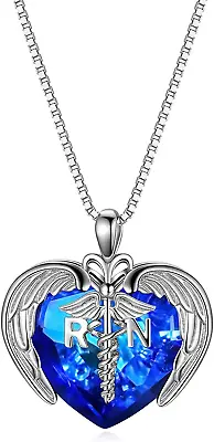 Sterling Silver Registered Nurse RN NP LPN Caduceus Pendant Necklace With Angel  • $122.35