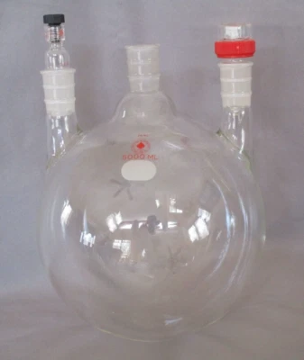 $149.99 • Buy Ace Lab Glass 3 Neck Round Bottom 5000ml 24/40 Flask W/ 2 Stoppers