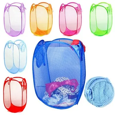 Foldable Pop Up Mesh Washing LAUNDRY BASKET Bag Net Hamper Toy Tidy Storage • £3.98