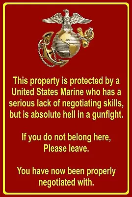 Property Protected By US Marine Funny 8  X 12  Aluminum Metal Sign • $12.99