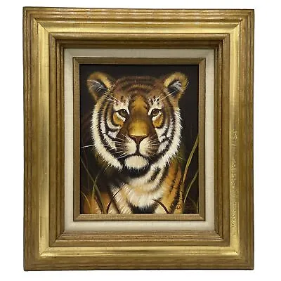 Original Oil On Canvas Painting Tiger Signed Cutrona Framed VTG Listed Artist • $198.95