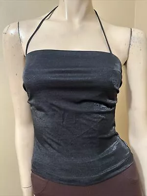 Women’s Black Nylon Casual Summer Open Stretch Slim Tied Size S Blouse Top • $13