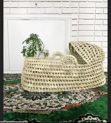 Woven Baby Moses Basket Wicker Palm Leaf Baby Basket Palm Leaf Moses Basket Bed • $100