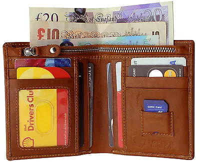 Real Tan Leather Bifold Wallet With Zip Pocket RFID Blocking ID Card Protector • $20.95