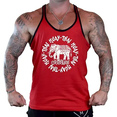 Men's Muay Thai Elephant Red Stringer Tank Top MMA Fighting Thailand Kickboxing • $12.99