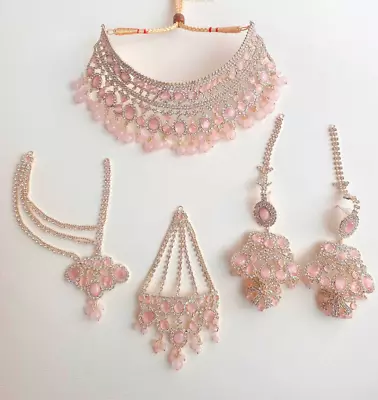 Indian Pakistani Jewellery Bridal Set Golden Pink Necklace Set • $48