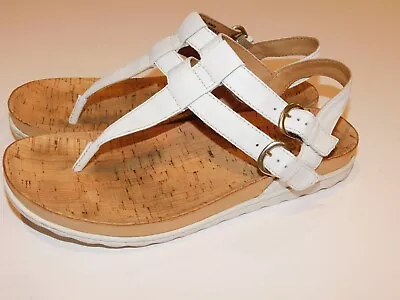 Born Crown Size 8 M White Leather Cork Double T Strap Womens Comfort Sandal • $24.65