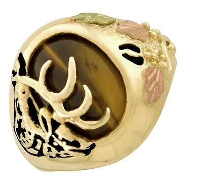 10K Black Hills Gold Mens Elk Ring W Tiger Eye Size 10 - 13 • $795