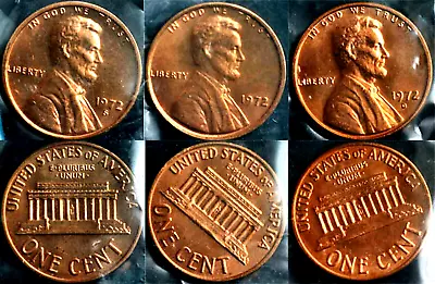 1972 P  D S Gem Uncirculated  Lincoln Cents (3 Coins) • $5.95