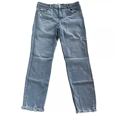 Zara Jeans Womens 14 Blue Light Wash Denim Skinny Leg High Rise Raw Hem Cotton • $19.99