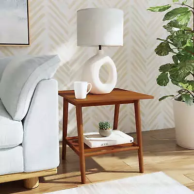  Ashville Mid-Century Indoor Accent Side Table With Shelf 22  Tall Walnut • $129.48