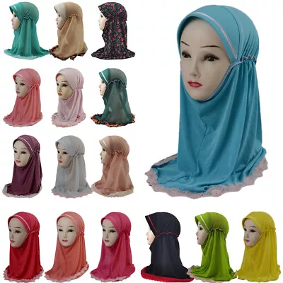 Muslim Kids Headscarf Hijab Caps Amira Wrap Shawl Girls Hijab Scarf Islamic 2-6Y • $7.75