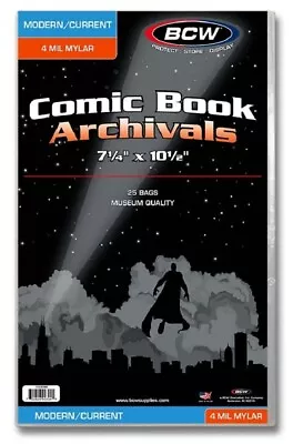 25 BCW Mylar Modern Current Comic Book Bags 7 1/4x10 1/2 Collection Storage 4mil • $37.90