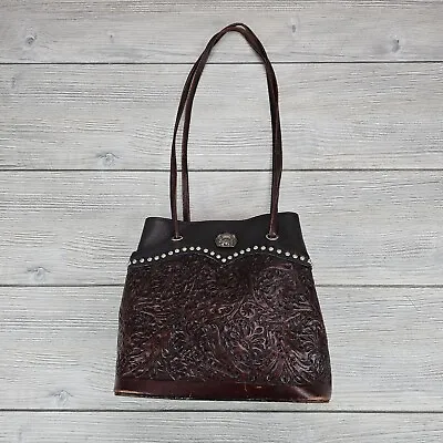 Montana Silversmiths Leather Vintage Bag Brown Hand Tooled Rhinestones • $18.81