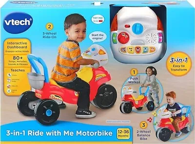 VTech 3-In-1 Ride With Me Motorbike Baby Walker For Toddlers Interactive Toy F • £46.99