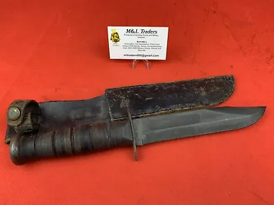 Original WW2 US Navy KABAR MK2 Ricasso Marked Fighting Knife Leather Sheath • $450