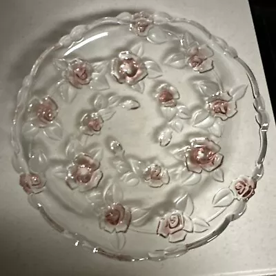 Mikasa Bella Rosa 13.25” Platter Round Crystal Flower Glass Vintage Pink Rose • $10.99