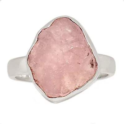 Natural Morganite Rough - Madagascar 925 Silver Ring Jewelry S.8 CR25193 • $15.99