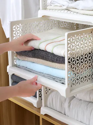 White Wardrobe Drawer Units Organizer Clothes Closet Stackable Storage Boxes • £7.59