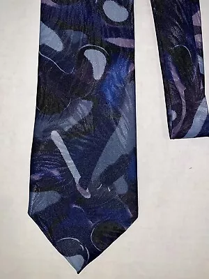 NWOT Mercedes Men’s Blue Violet Abstract Print Woven Satin Handmade Neck Tie • $5