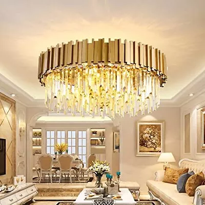 Modern Crystal Ceiling Light9*E14 LightRound Chandelier For Living Room(Gold) • £165.86
