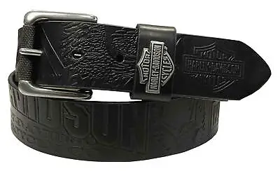Harley-Davidson Men's Scorching Genuine Black Leather Belt - Gunmetal Finish • $49.95