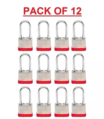 PADLOCKS BOX Of 12!!  LONG SHACKLE (1 7/8 )  Laminated Steel Keyed Alike (A389) • $36.49