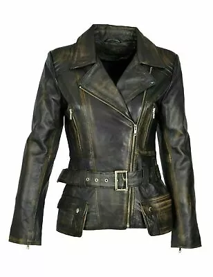 Brando Women Distressed Brown Biker Cafe Racer Motorcycle Vintage Leather Jacket • $127.99