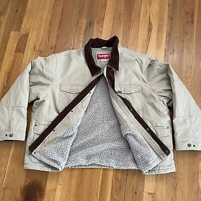 Wrangler Cream Jacket W/ Sherpa Lining Full Zip Corduroy Collar Men's Size 4XL • $39.99