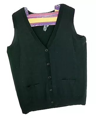 Men's Roaman's Cardigan Sweater Vest Sz L Black Button V Neck Sleeveless NWOT • $24.99