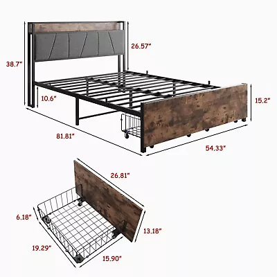 Storage Headboard With Charging Station And 2 Drawers Full/Queen Size Bed Frame • $194.75