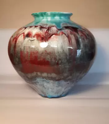 Mid Century Modern Studio Art Pottery Vase  Signed Drip Glaze • $210