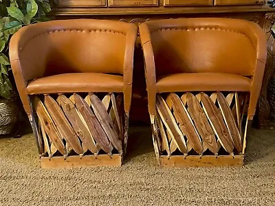 LOT 2 Mexican Woven Rustic Handmade Leather Pig Cushioned Equipale Chair Equipal • $690