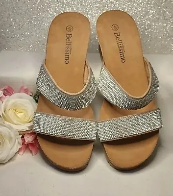 £22.99 • Buy °Bellissimo By Pavers Ladies Diamante Wedges Size 4 Uk