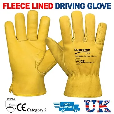 Yellow Leather Gardening Gloves Thorn Proof Garden Work Driver Safety Glove • £8.94