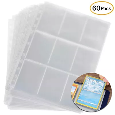 9 Pocket Cards Sleeves Clear Trading Card Binder Sleeves Cards Storage 60 Pages • £9.89